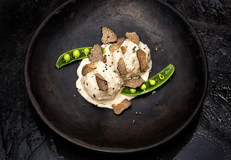 Murgh Malai Meatball, Green Chilli Cream, Truffles by Indian Accent - T.NARAYAN